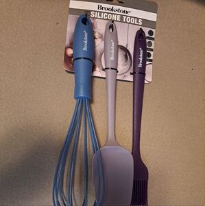 NWT Brookstone 3 piece silicone cooking tool set whisk brush spatula